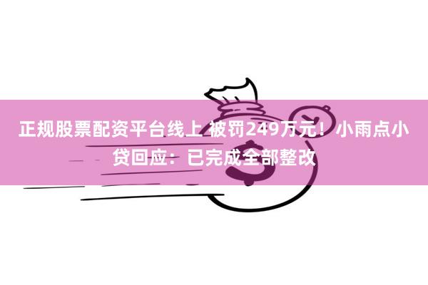 正规股票配资平台线上 被罚249万元！小雨点小贷回应：已完成全部整改