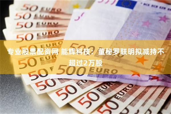 专业股票配资网 能辉科技：董秘罗联明拟减持不超过2万股